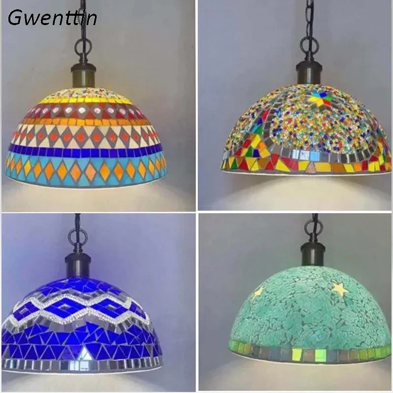 Vintage Bohemian Chandeliers Ceiling Home Decor Stained Glass Lighting Fixtures Living Room Pendant Lights Bedroom Hanging Lamps