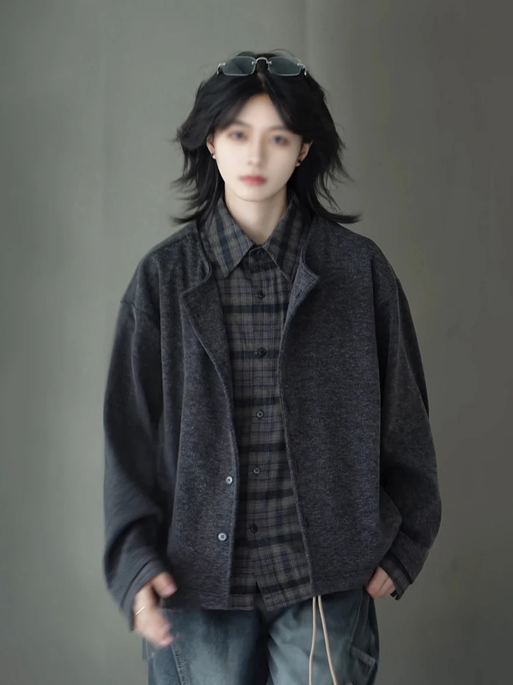 

Men's Plaid Knitted irts Fall Winter American Sle Cardigan Coat Flipped Collar Old Money Sle Sweater Loose Fit Fake Two...