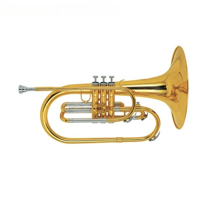 

High Grade F Tone / Key Gold Lacquer Marching Mellophone With 3 Pistons And Yellow Brass Instrument Bell (JMM-500)