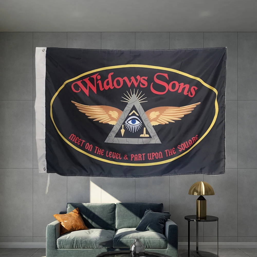 

Widows Sons Masons Union Masonic Flag Polyester Shaft Cover Brass Grommets Design Outdoor Advertising Banner Decoration Party