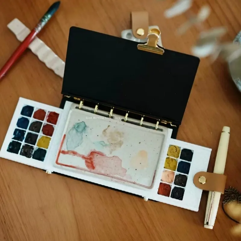 A7 Retro Black Gold Notebook Painting Drawing Easel Portable Foldable Adjustable Stretchable Desk Watercolor Color Palette