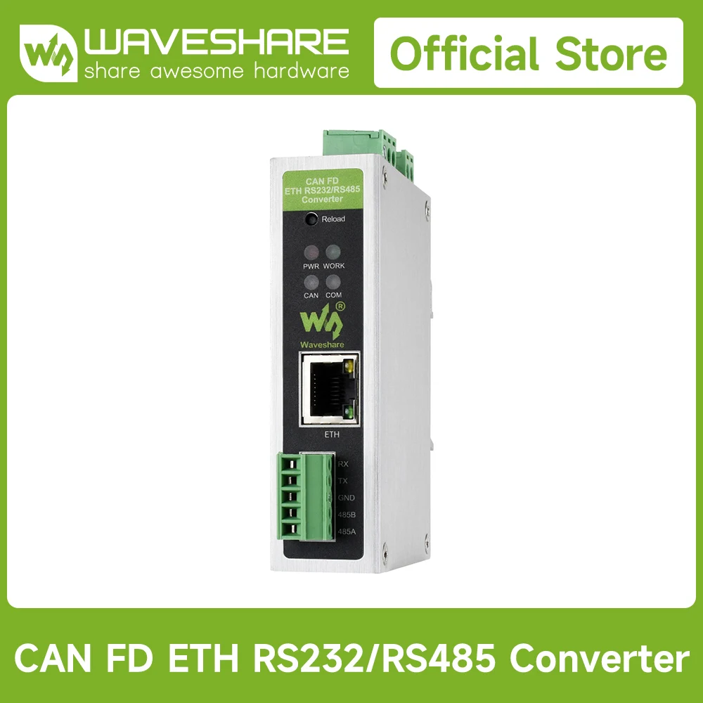 Waveshare CAN FD Protocol Converter, CAN FD To ETH/RS232/RS485 Bidirectional Data Communication,Supports 5 Data Conversion Modes