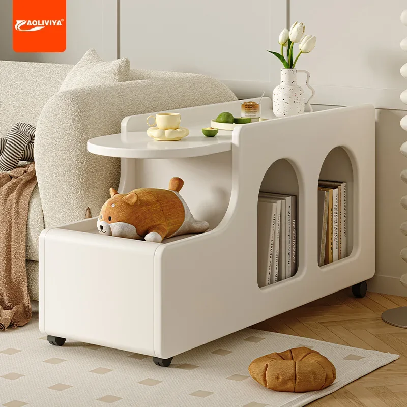 AOLIVIYA Cream Wind Mobile Small Coffee Table Sofa Side Cabinet Small Apartment Creative Internet Celebrity Living Room Side