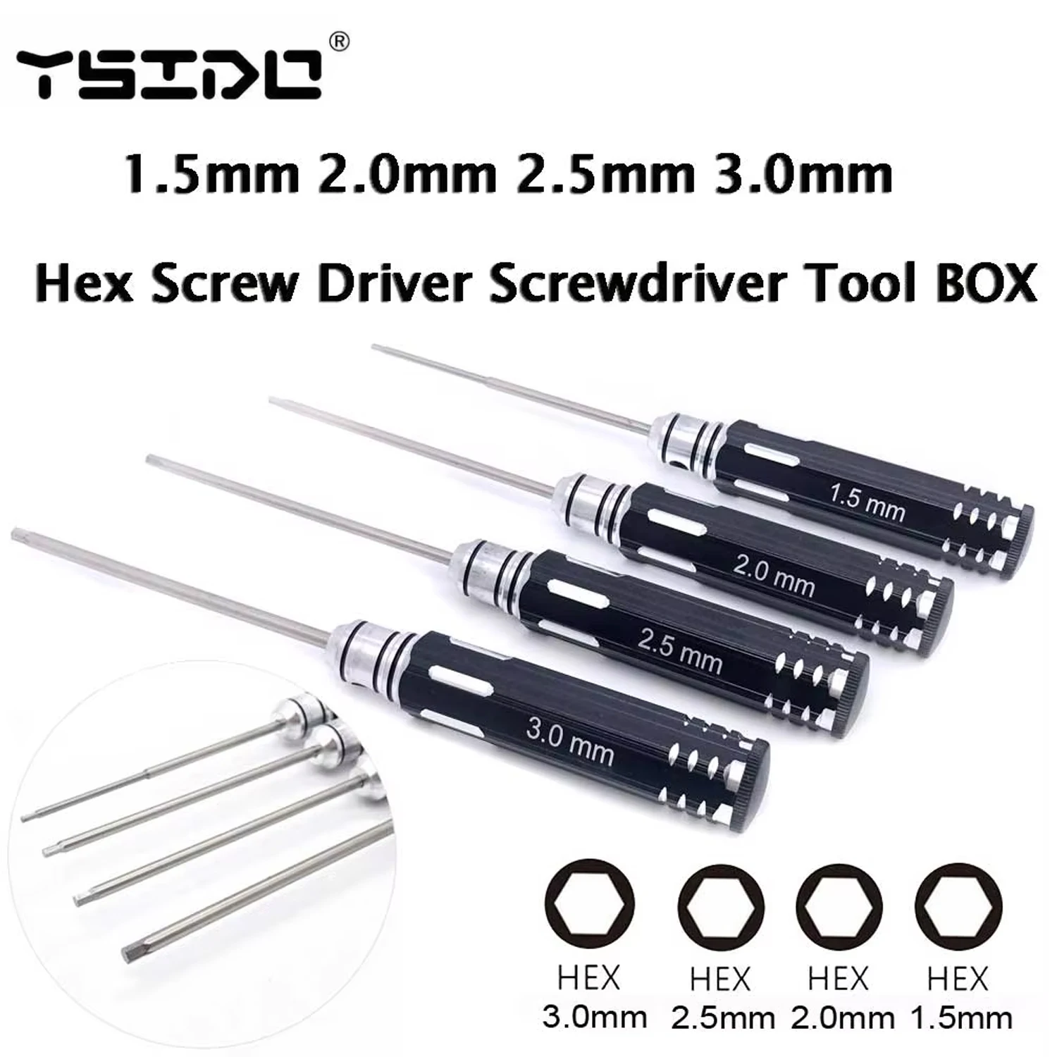 4Pcs YSIDO 1.5mm 2.0mm 2.5mm 3.0mm Hex Screw Driver Screwdriver Tool BOX for FPV Racing Drone Heli Airplanes Cars Boat RC Parts
