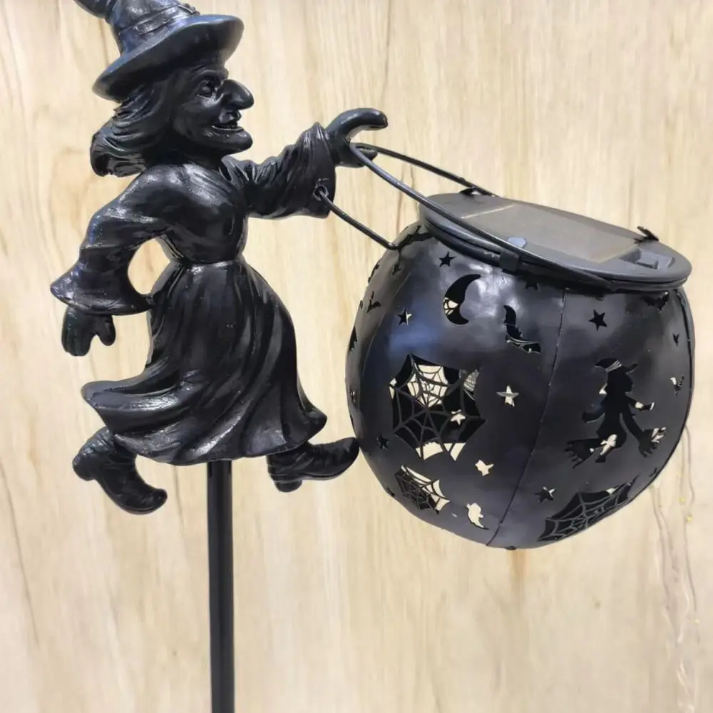 Solar Powered Witch Cauldron Light Halloween Iron Ornament Outdoor Garden Yard Decor Festive Path Lighting