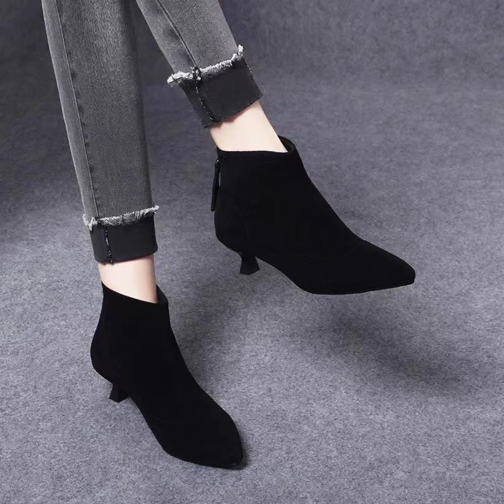 Korean style 2024new autumn and winter stiletto boots women low heels high heel small fashion women\'s boots European bare boots