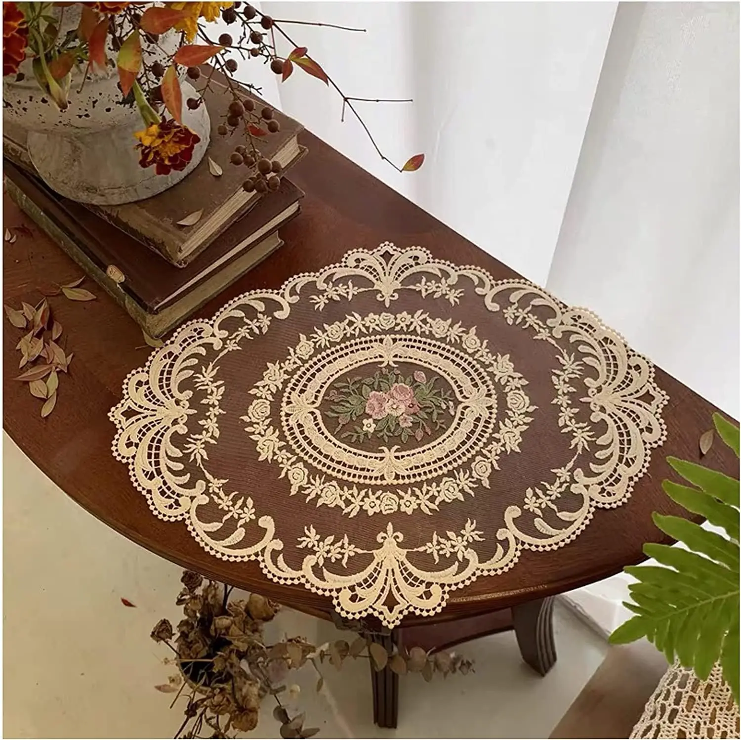 Set of 12 Vintage Lace Table Mats, French Crochet Doilies, Handcrafted Embroidered Placemats, Beige Cup Mats, Cotton Organza