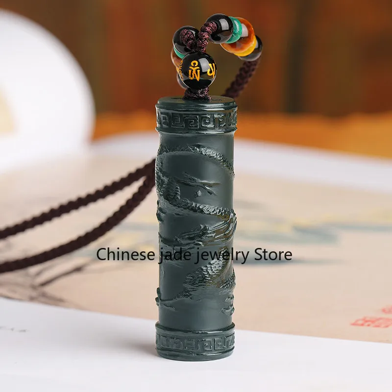 New Hetian dragon pillar pendant Xinjiang fine material dragon pendant men's and women's pendant wear certif