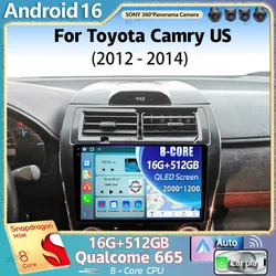 Android 16 For Toyota Camry US 2012 - 2014 2K QLED Android Car Radio Multimedia Video Player GPS Stereo CarPlay 4G Head Unit