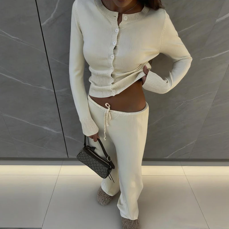 Women's Fall Winter Knitted Cardigan & Trousers Set