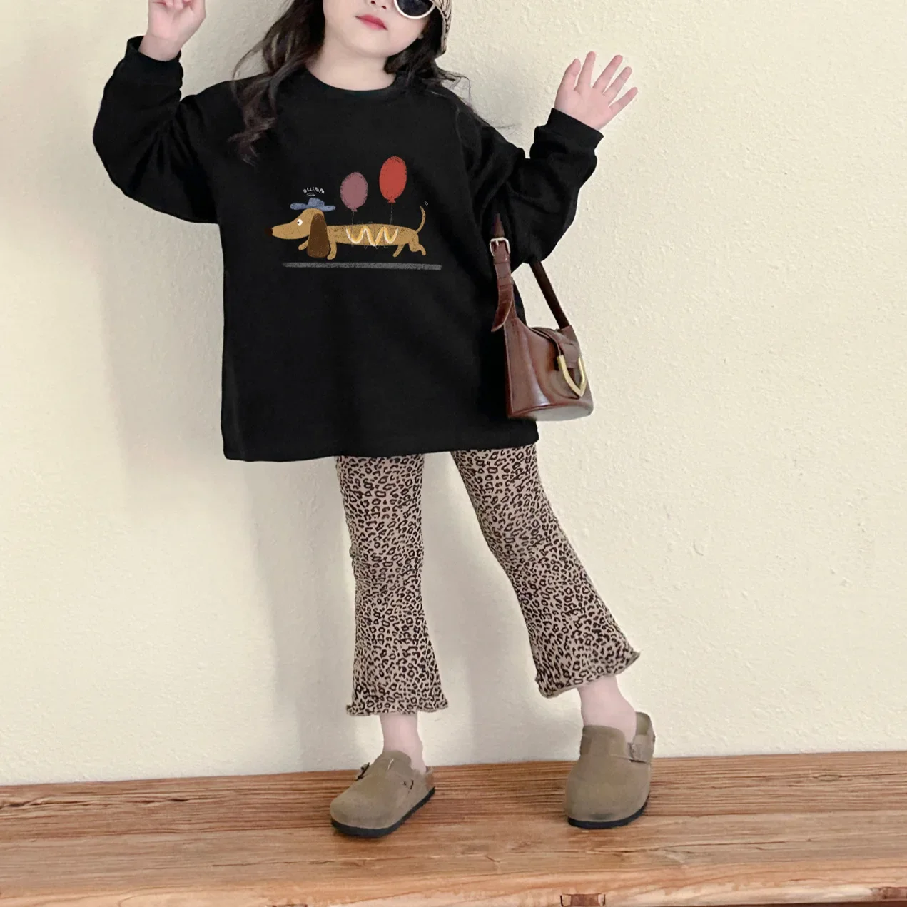 Girls Pant Leopard Print Flares Stretch Pants 2024 Autumn New Children Clothes Girls Baby Fashion Micro Cropped Pants