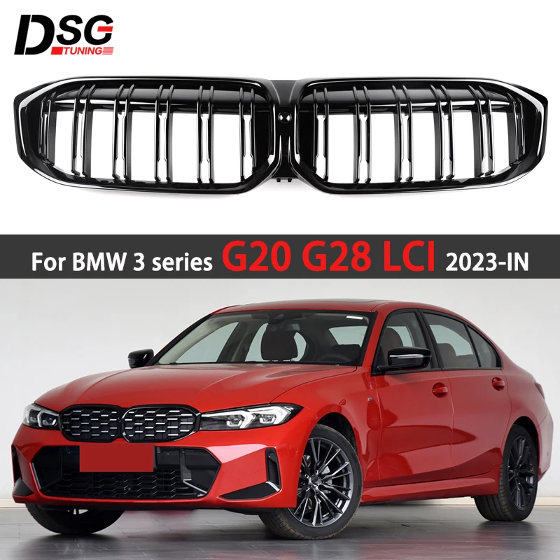 

Glossy Piano Black Front Hood Kidney Grille Dual Line Grills for BMW 3 Series G20 G28 LCI 2023-IN Car Accessories Replacement