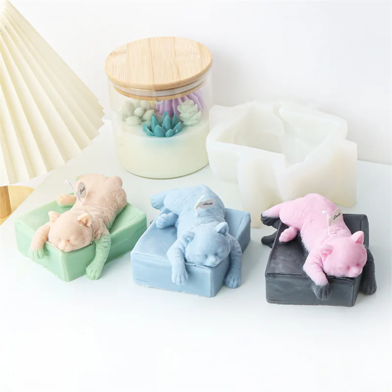 Sleeping Cat Silicone Mold for Handmade Candle Plaster Soap Epoxy Resin Chocolate Decoration Gypsum Ice DIY Baking Mould