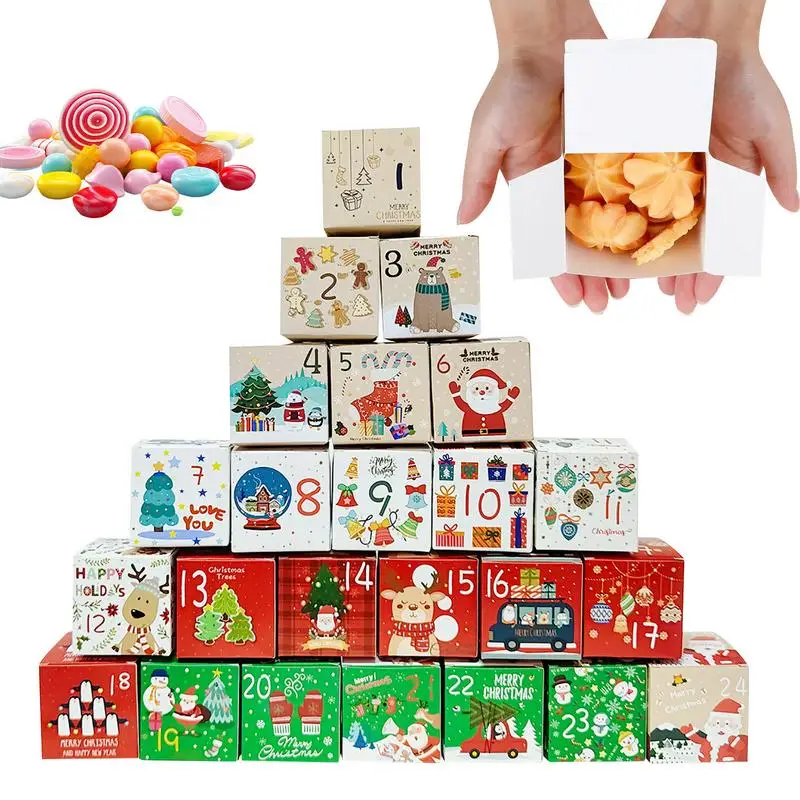 Christmas Advent Calendar Christmas 24 Day Countdown Calender Boxes Reusable Christmas Decorations 24x Christmas Cardboard