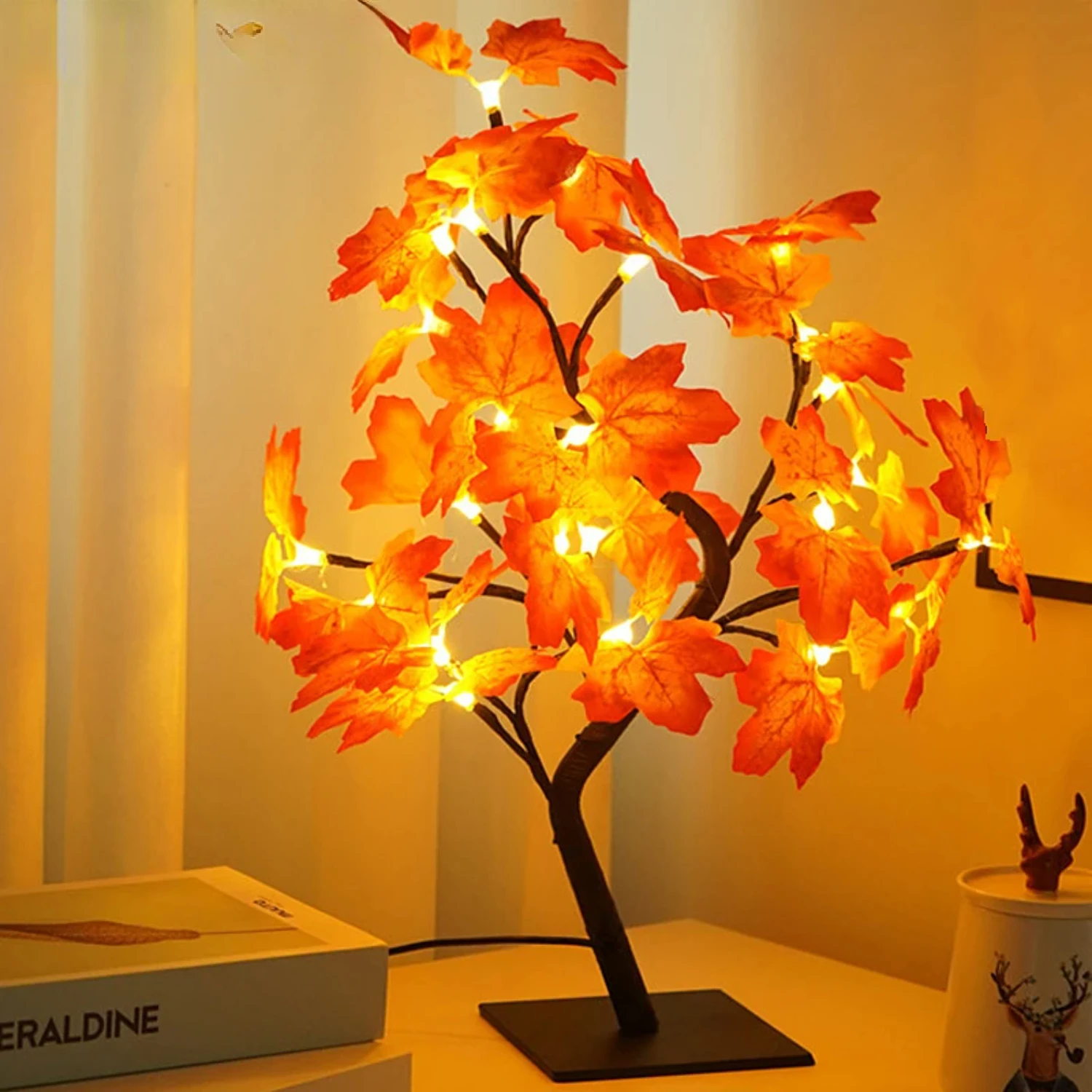 New 24 LED Fairy Flower Tree Table Lamps Maple Leaf Lamp Rose Night Light USB Operated Gifts  Wedding Party Hallowmas Decoration