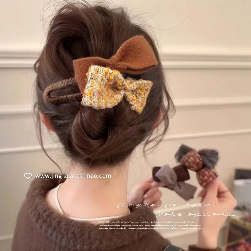 

Autumn Winter Chic Style Bow Hair Clip–Large Size Luxury Duckbill Clip for Women's Hairstyl, Premium One-Piece Straight Design
