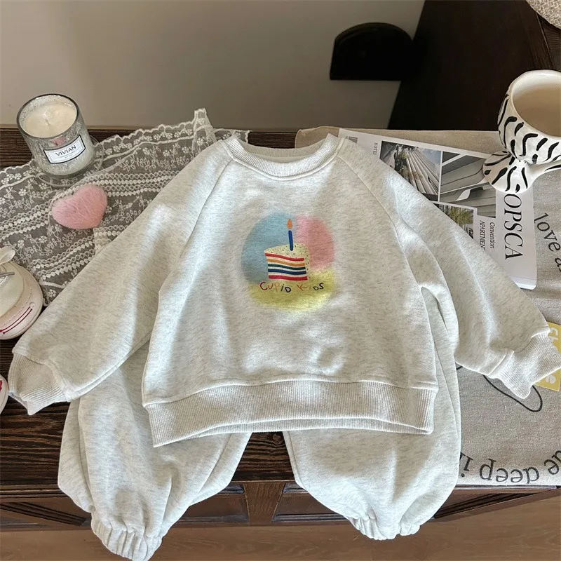 

Girls Set 2025 Autumn Spring Korean Style Fashion Trendy Casual Loose Print Long Sleeve Top Pant Two Piece Set
