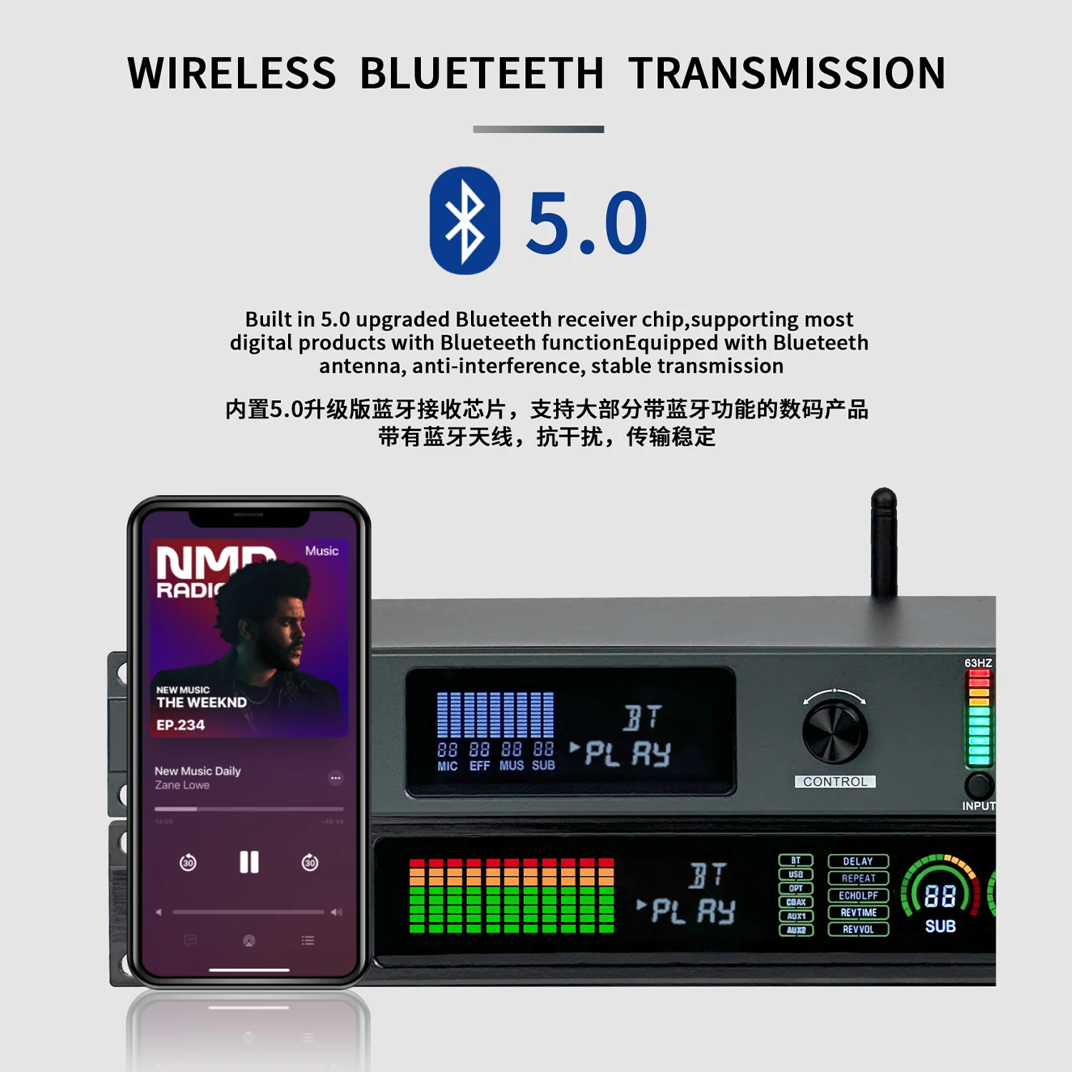 GAX-KM980 Profesjonalny cyfrowy procesor Reverb i Multi Effect DSP Procesor audio Korektor Wydajność sceniczna Anti-Howling