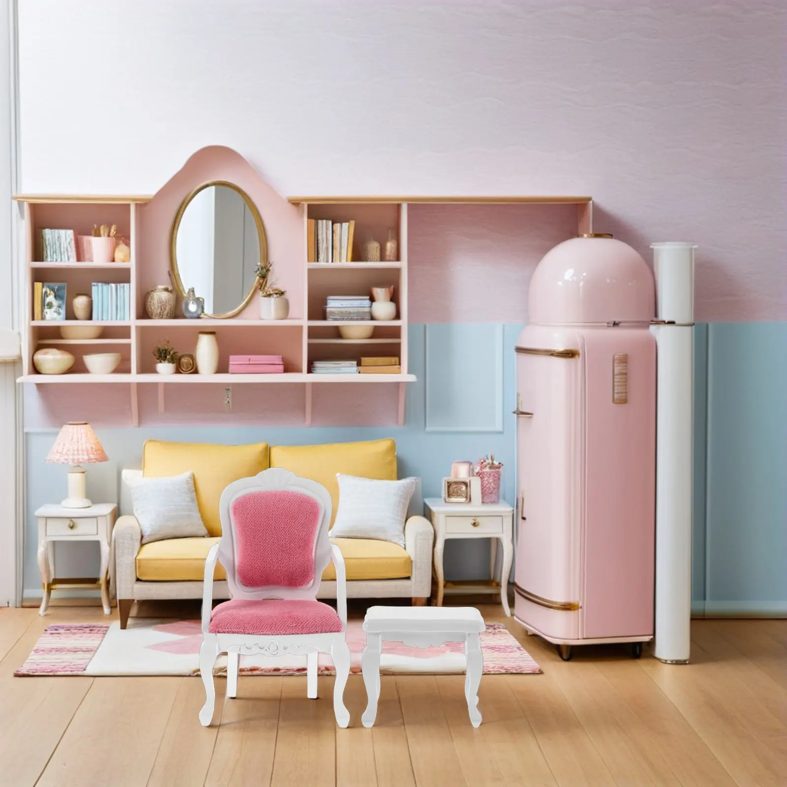 

Набор из 2 миниатюрных аксессуаров для гостиной: реалистичные деревянные стул и кофейный столик для миниатюрного кукольного домика и коллекционеров