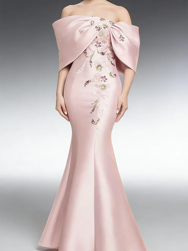 فساتين سهرة رسمية أنيقة من الساتان الوردي مزينة بأربطة حورية البحر فساتين حفلات أعياد الميلاد حسب الطلب #1
