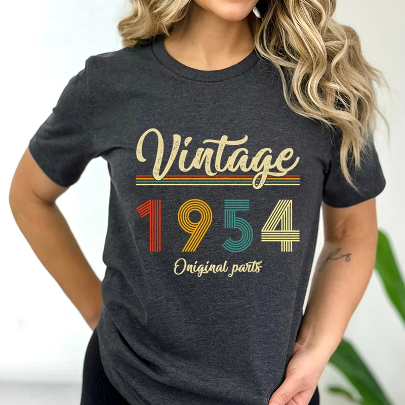 T Shirt for Women Birthday Anniversary Gift Tees Vintage 1954 Oniginal Parts Graphic Streetwear Short Sleeve Aesthetic Tshirts