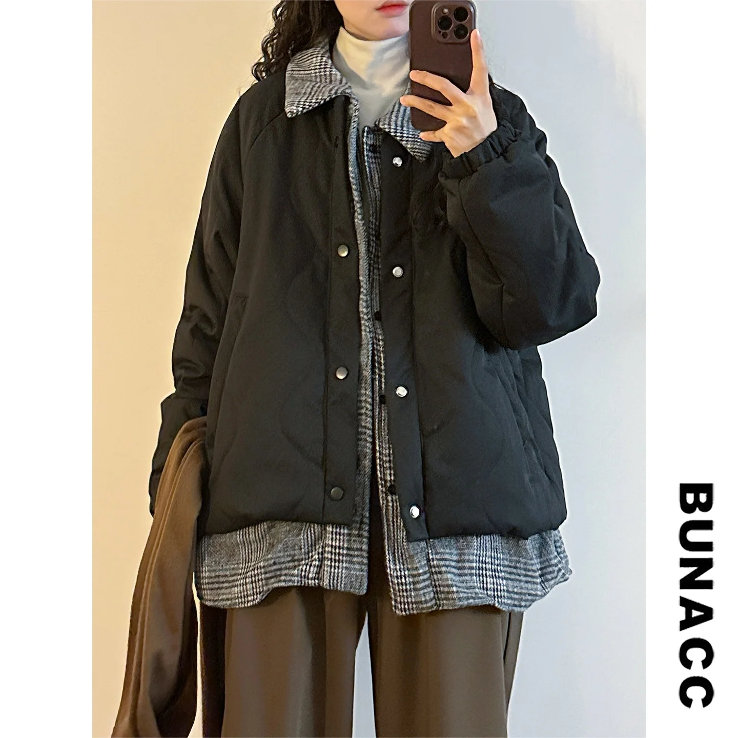 

Thiened Warm Cotton Jaet Women's Winter Faion Street Sle Collar Long Sve Padded Vest Fake Two-Piece Design Sense