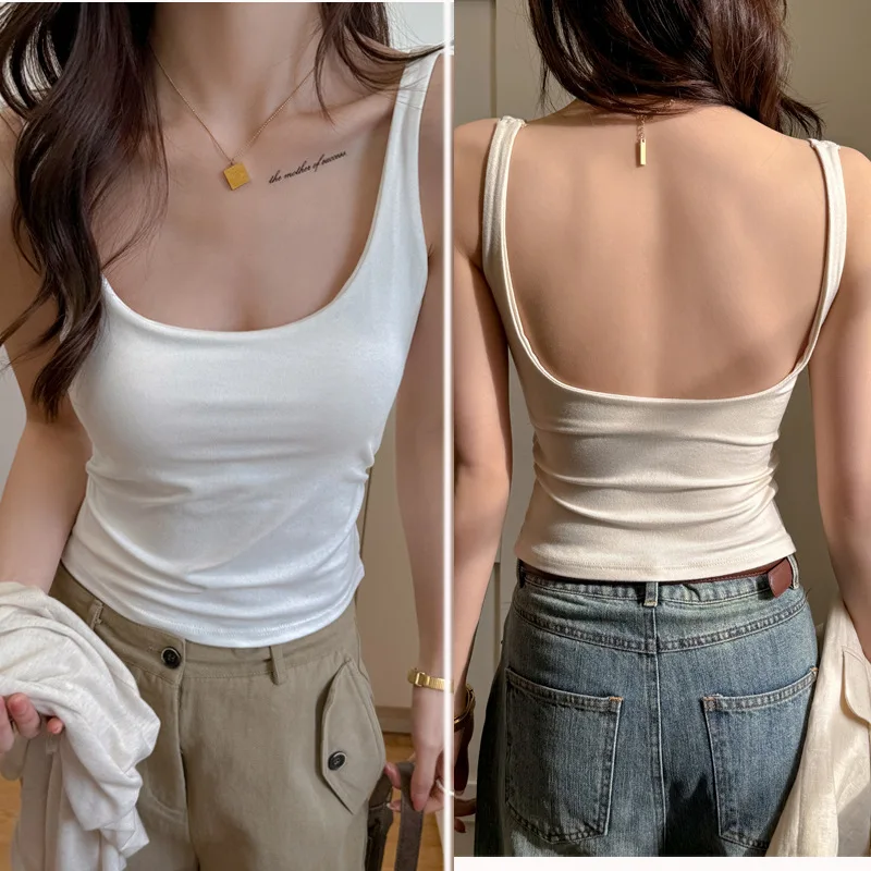 

2025 women's sleeveless square neck exposed navel women's vest casual summer black sexy T-shirt