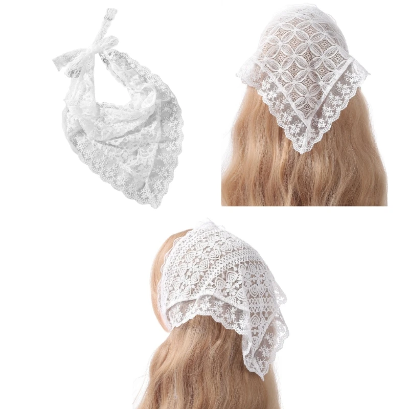 

Women Sunproof Lace Headband Flower Pattern Tie Back Kerchief