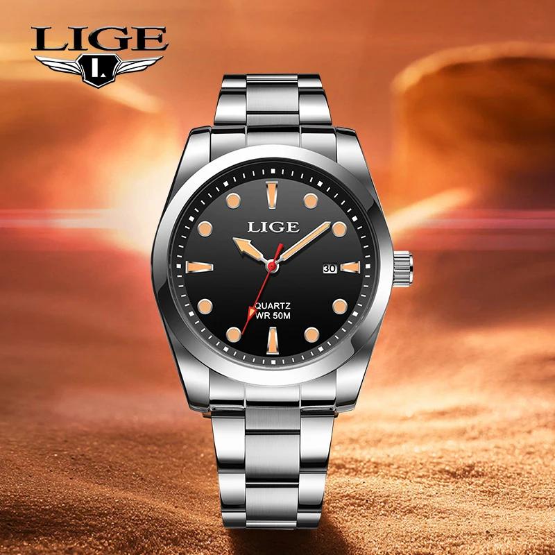 LIGE Luxury Vintage Quartz Men Watches TOP Brand Sport Business 50M Diving Date Wristwatch reloj hombre 2023 New Gift lume Watch