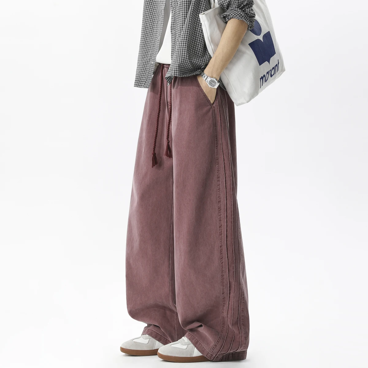 

Men's Trendy 100% Cotton Trousers - American Style Fashionable Solid Color Breathable Wide-Leg Pants, Urban Wear and Streetwear