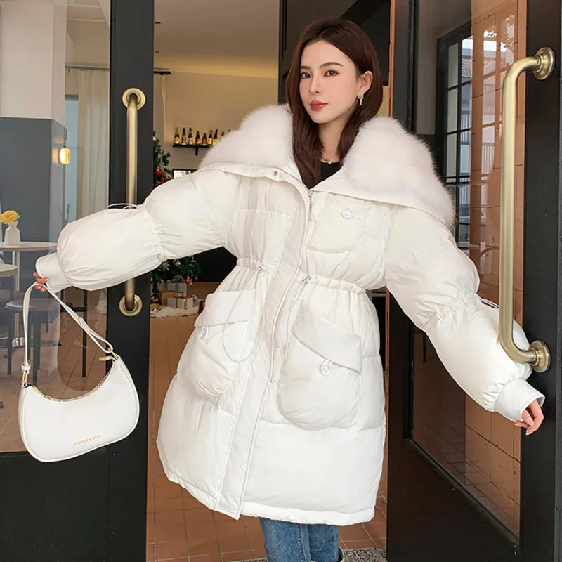 New 90% White Goose Down Jackets Thick With Big Real Natural Fox Fur Collar Puffer Jacket Winter Warm Coats