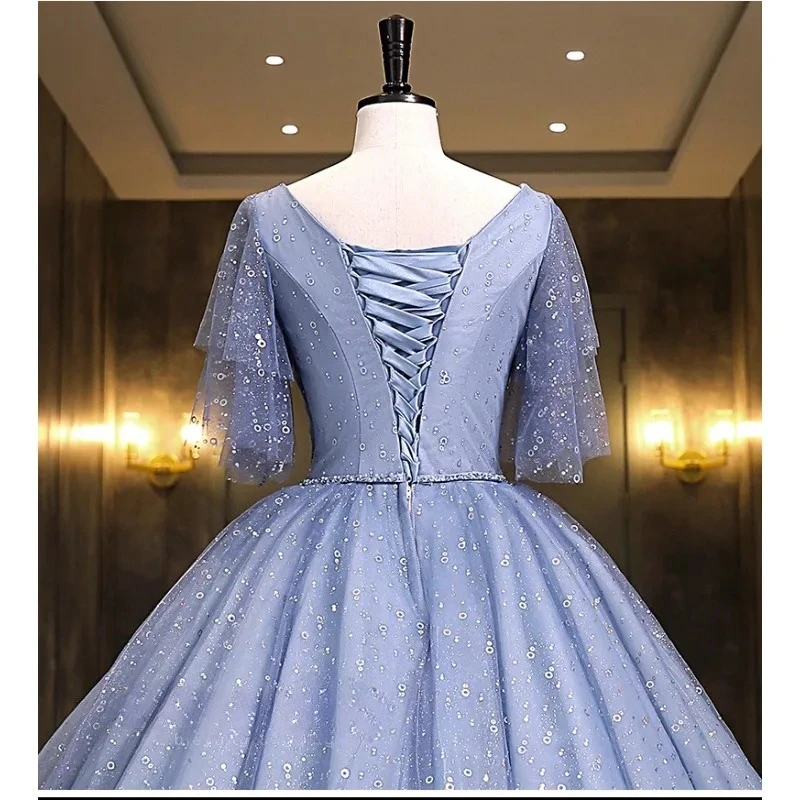 Robe de soirée Sexy à paillettes pour femmes, col en v, à la mode, amincissante, jupe Pong, Performance, beau son, grande robe trapèze