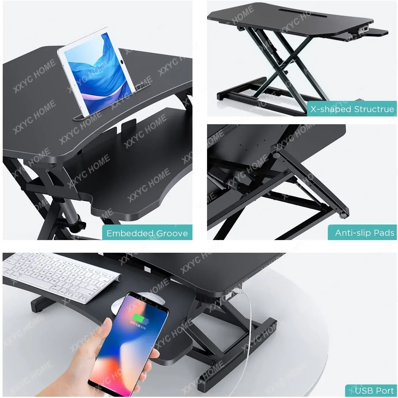 Altura Workstation ajustável com bandeja de teclado removível e interface USB, mesa elétrica Sit-Stand, 880, 85x50,8x50 cm