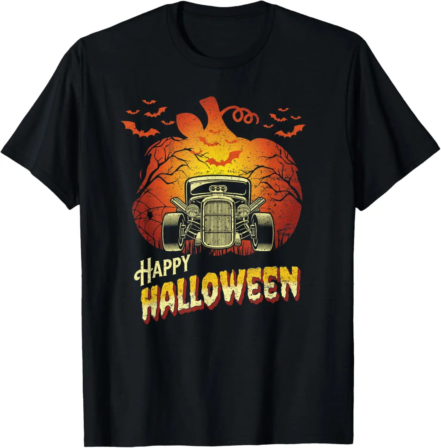 

Классическая футболка с силуэтом мышц автомобиля Hot Rod Happy Halloween