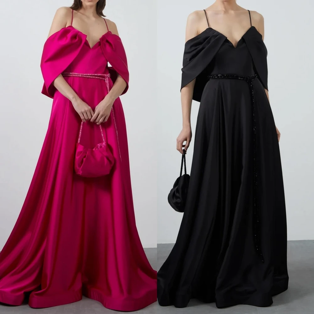 

Jersey Sequined Sash Celebrity Straight Off-the-shoulder Bespoke Occasion Gown Long Dresses