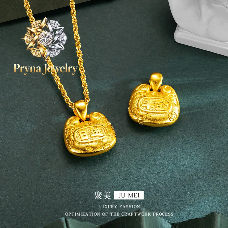 

Pryna Jewelry Light luxury 24K real gold daily gold lock bag pendant necklace Female new Chinese niche design simple pendant j