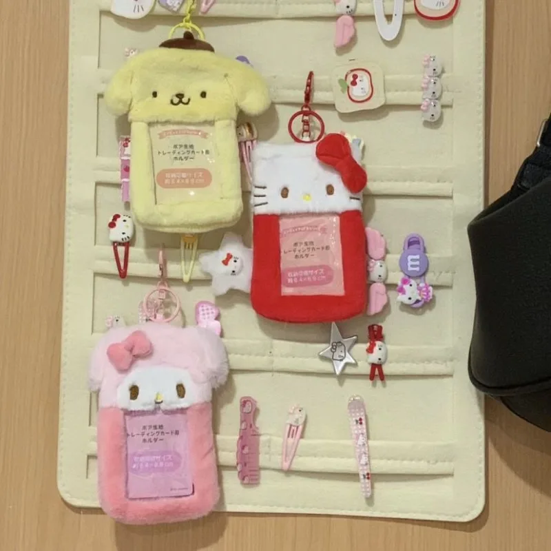 Miniso juego de cartas de felpa Sanrio, juego de tarjetas de apoyo japonesas de dibujos animados, colgante de foto de arroz, llavero lindo, nuevo