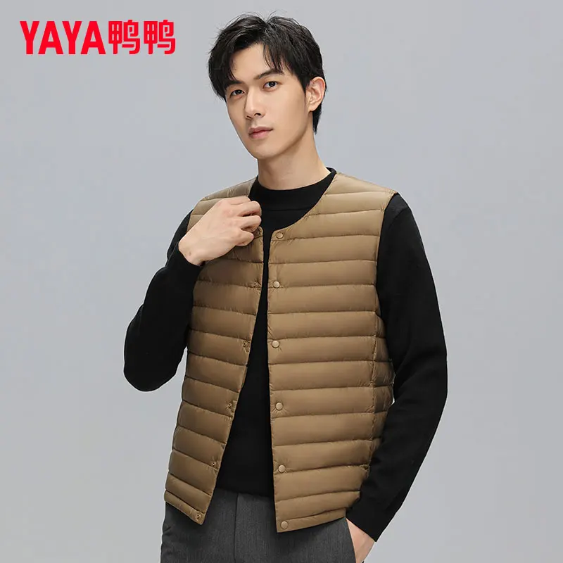 YAYA-Chaleco de plumón de pato blanco para hombre, chaqueta ultraligera sin mangas, con cuello de corazón, holgada, de talla grande, a la moda, invierno, 2024