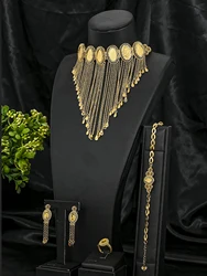African Fashion Jewelry Set Tassel Necklace Bracelet Charm Bridal Earrings Ring for Women Christmas Gift