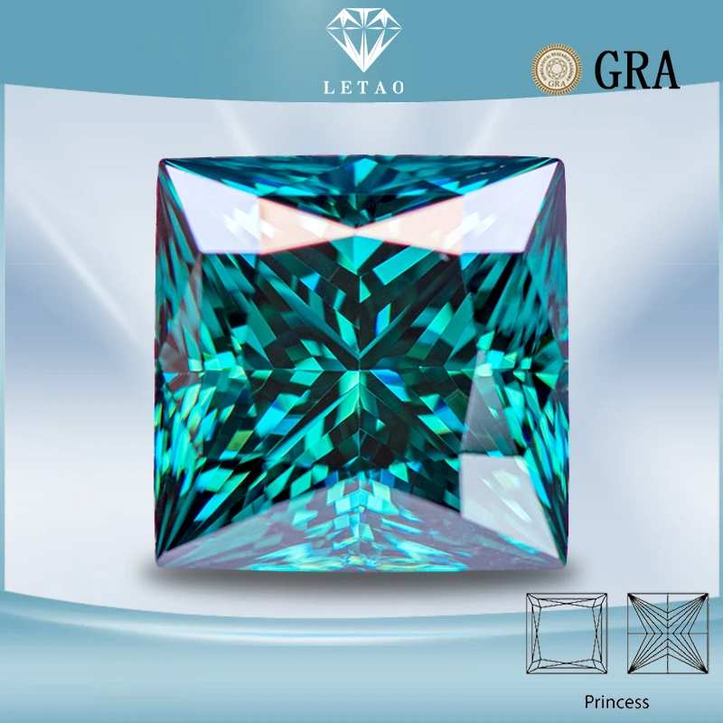 

Moissanite Gemstone Primary Color Emerald Green Princess Cut Lab Grown Diamond DIY Jewelry Making Materials with GRA Certificate