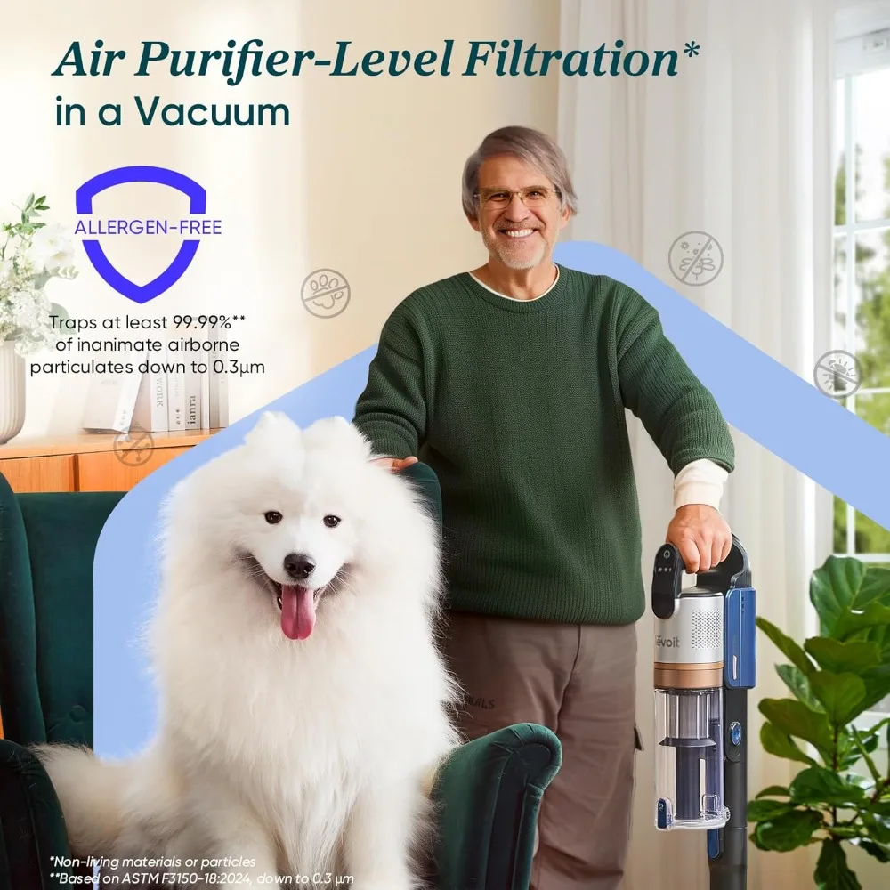 Cordless Vacuum Cleaner with HEPA Filter, Stick Vac with Tangle-Resistant Design, Up to 60 Mins, Powerful Suction, Lightweight,