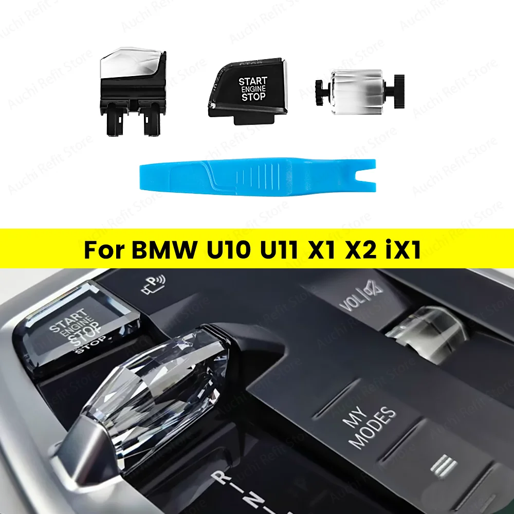 3-Piece Set LHD Crystal Gear Shift Knob Handle Multimedia Button For BMW X1 iX1 U11 U12 X2 iX2 U10 Car Interior Kit 2023-2025