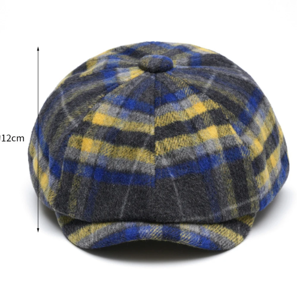 HT4489 Berets Men Women Autumn Winter Wool Beret Hat Artist Painter Flat Cap Hat Female Male Colored Plaid Octagonal Beret Cap