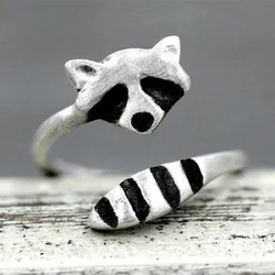 1/2PCS New fashion Raccoon Rings for Women Men Girls Halloween Jewelry Gift Vintage Finger Ring Resizable