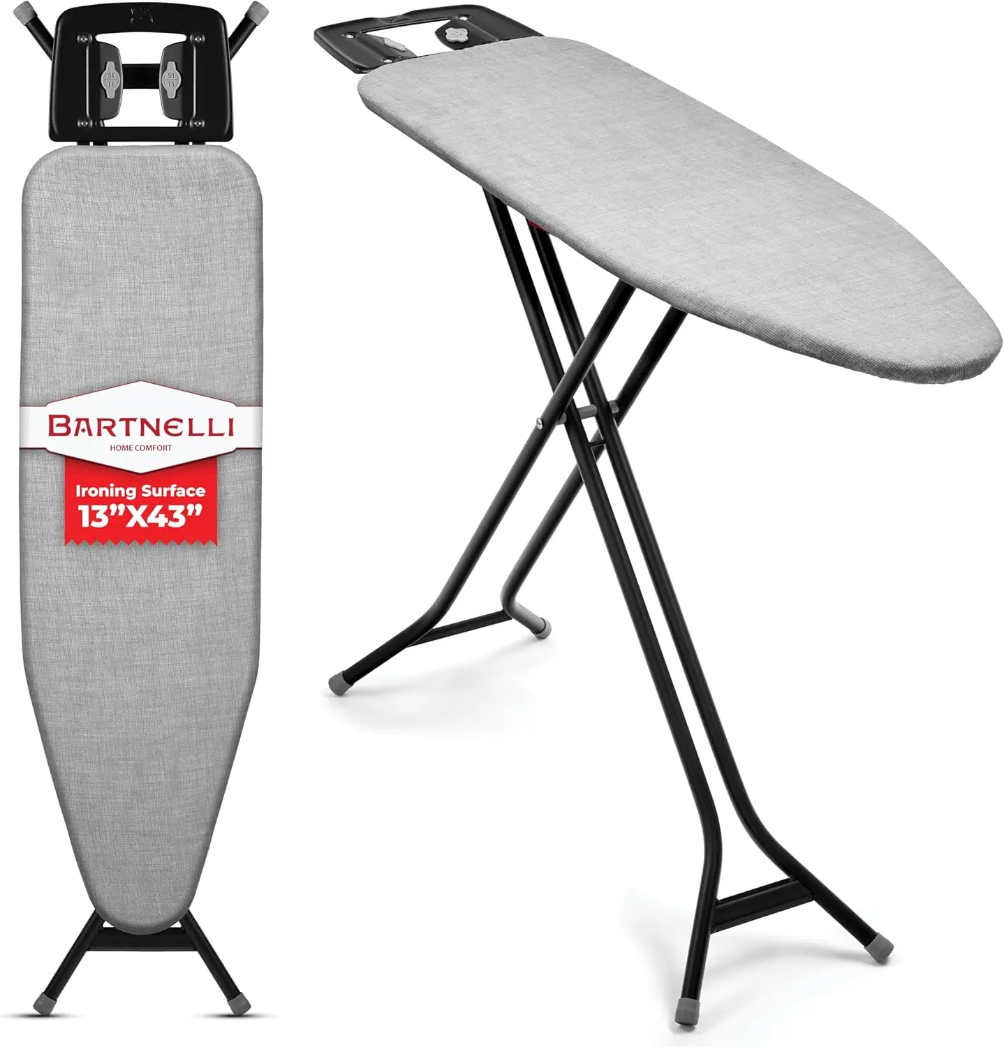 

Heavy-Duty Adjustable Ironing Board with Metal Frame, Foldable Design, 100% Cotton Cover for Smooth Ironing