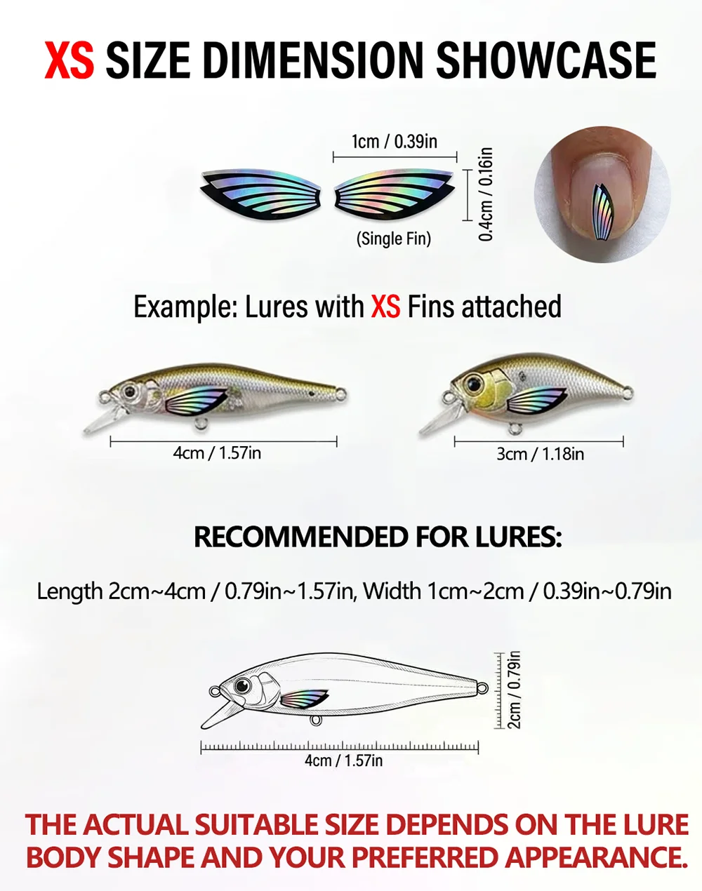 1CM Mini-Fischflossen-Aufkleber, selbstklebend, wasserdicht, holografisch, laserbeschichtet, Brustflossen für kleine Angelköder, Swimbait-Jigs, DIY – Detail 3