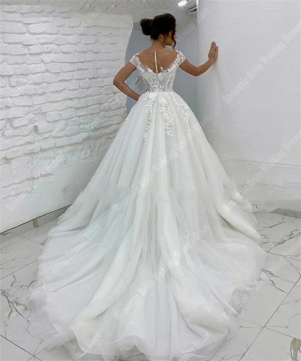 Vestidos De novia con cuello en V, tirantes anchos, Espalda descubierta, Vestidos De graduación De tul, longitud para fregar, Vestidos De princesa personalizados, 2024