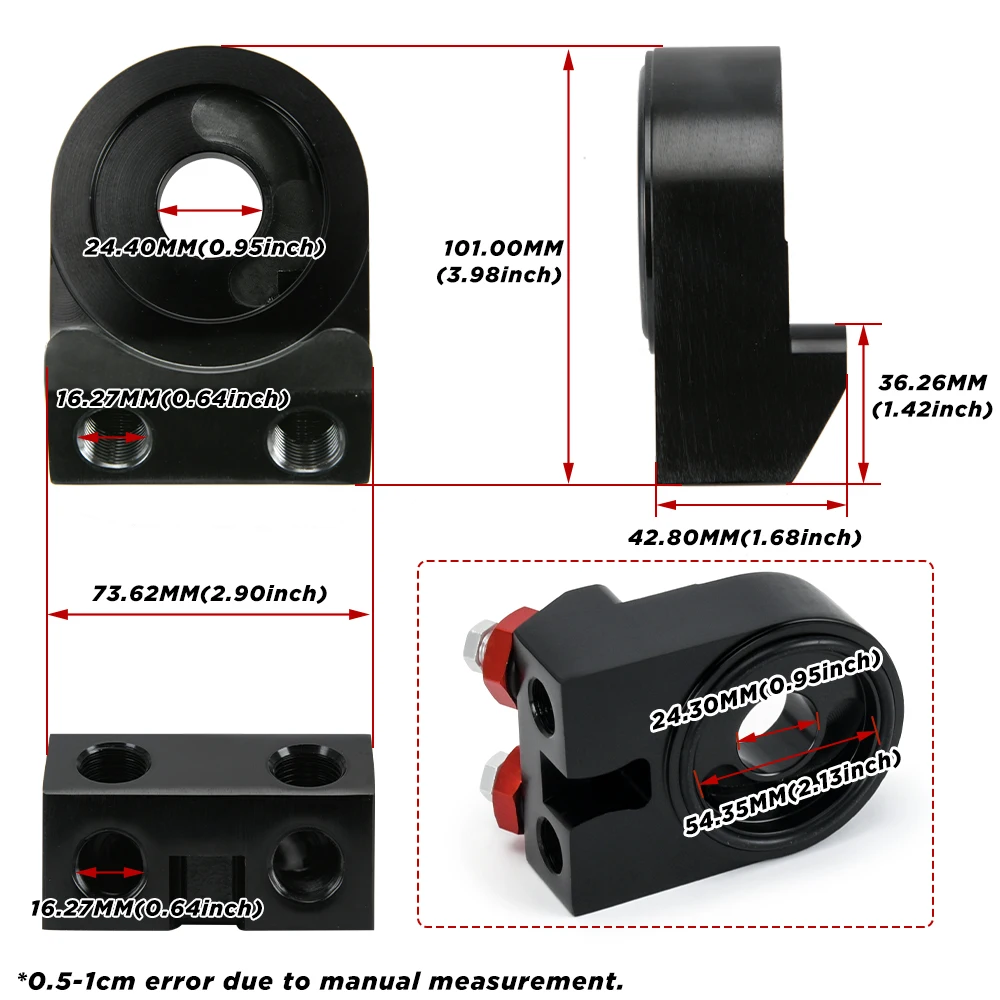 Adaptador Universal de placa sándwich de enfriador de filtro de aceite AN10 negro rojo + 2 uds línea de manguera trenzada negro