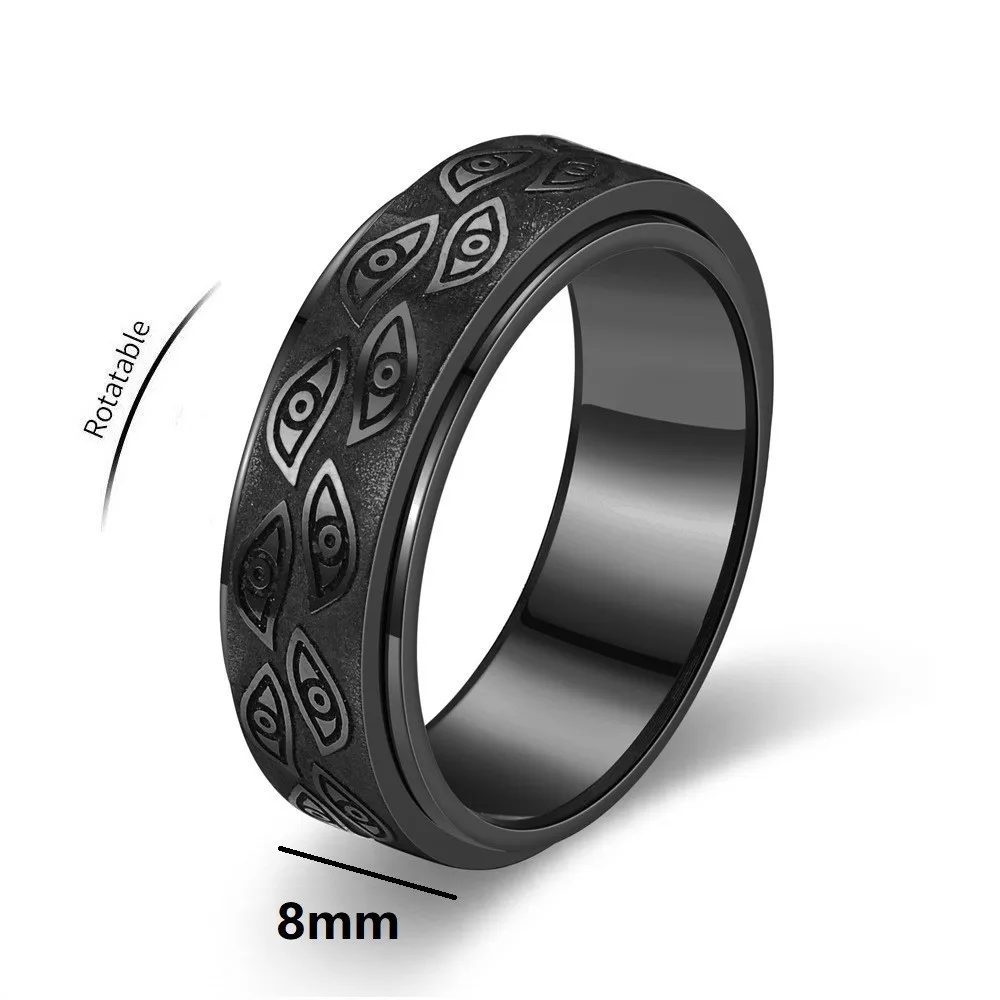 Anti Stress Edelstahl Spinner Ringe Für Männer Geschnitzte Dämon Auge Drehbare Zappeln Angst Joint Ring Schmuck Bague Homme