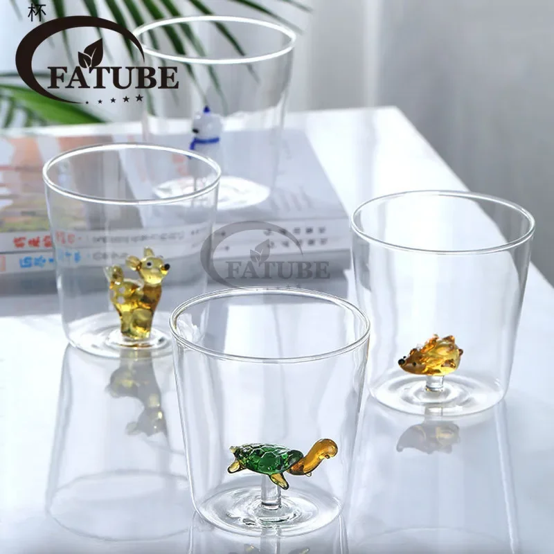 Glass Cup 3D Cartoon Animal Shape Glasses Home Cute Water Coffee Glass Single Layer Cup with Guests Juice Cold Drink Cup